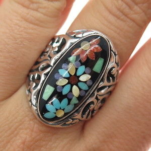CAROLYN POLLACK Old Pawn 925 Sterling Silver Vintage Multi-Gem Ring Size 11.25